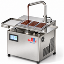 Gummy Molds chocolate tempering machine dispensing tempered chocolate into polycarbonate chocolate bar molds